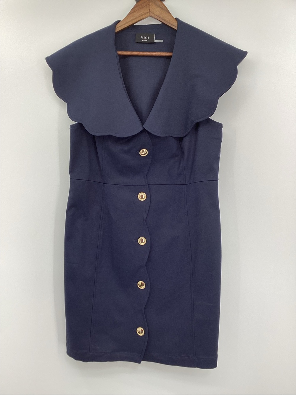 VICI Navy Scalloped Collar Button-Front Mini Dress